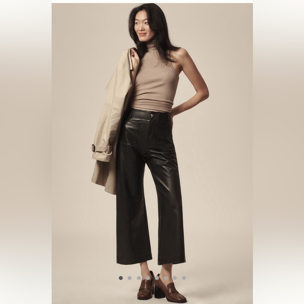Anthropologie Colette cropped wide leg faux leather pants black